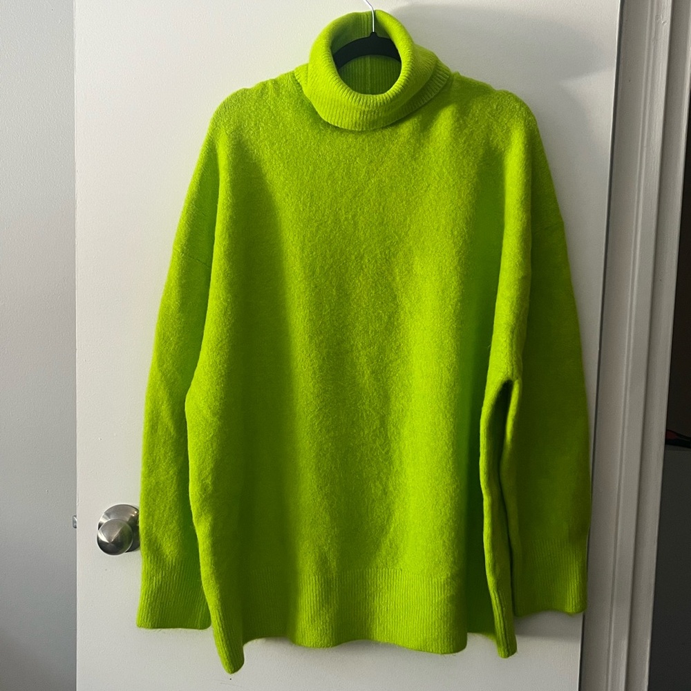 Zara Neon Lime Cozy Turtleneck Sweater